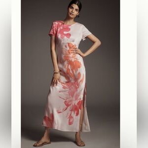 Nwt short sleeve silky maxi slip dress anthro